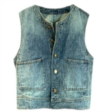 Джинсовый жилет, летняя куртка без рукавов, круглый воротник, яркий броский стиль, по фигуре