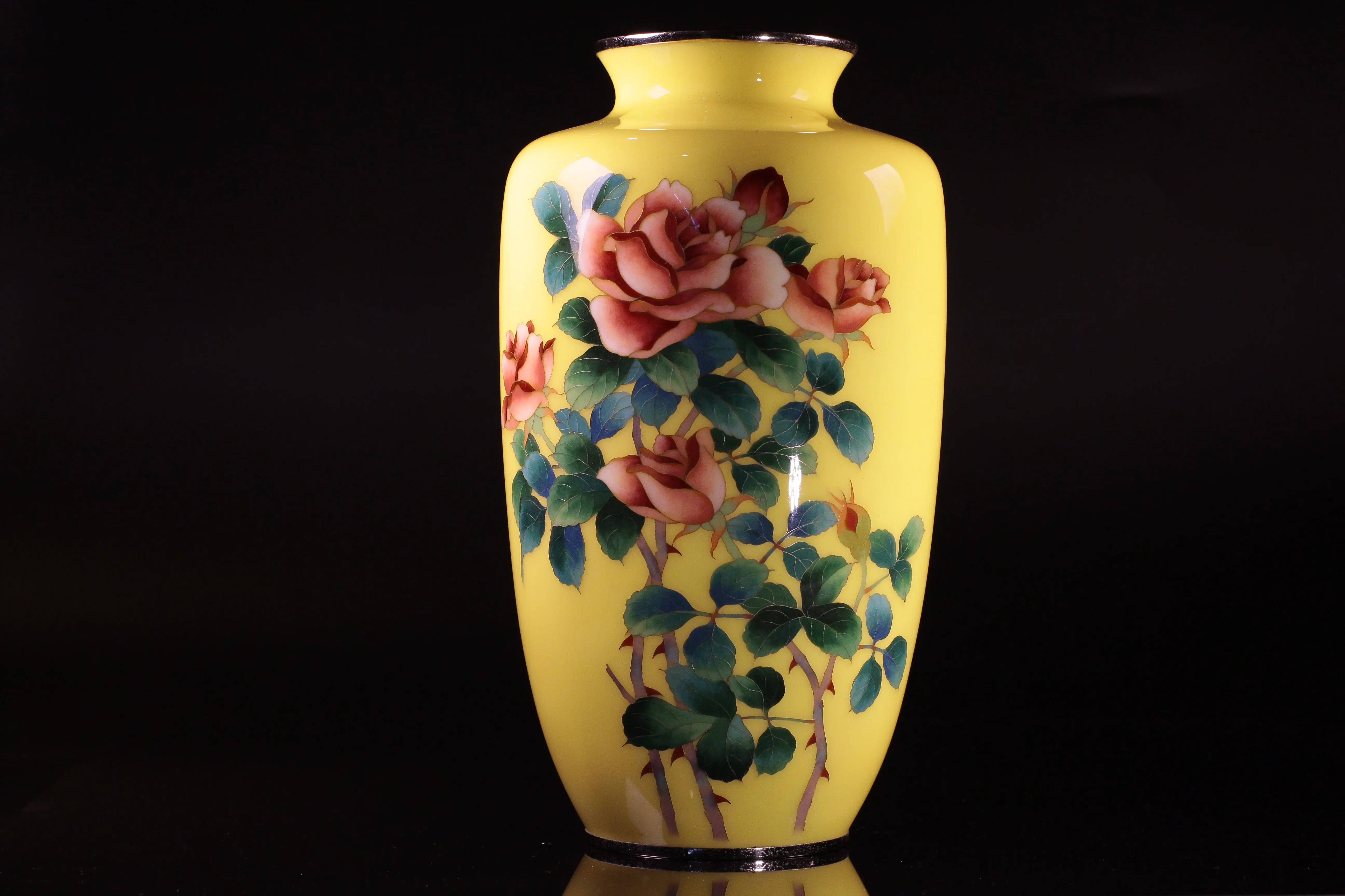 日本七宝花瓶七宝烧顶级正黄凤凰七宝