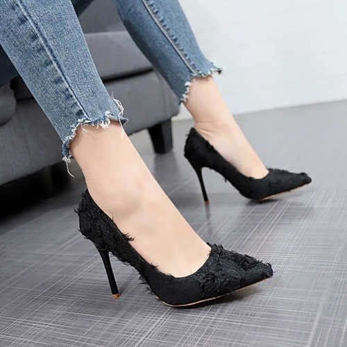 Высокие универсальные сексуальные туфли на высоком каблуке с заостренным носом, французский стиль, 2019, популярно в интернете, 10см