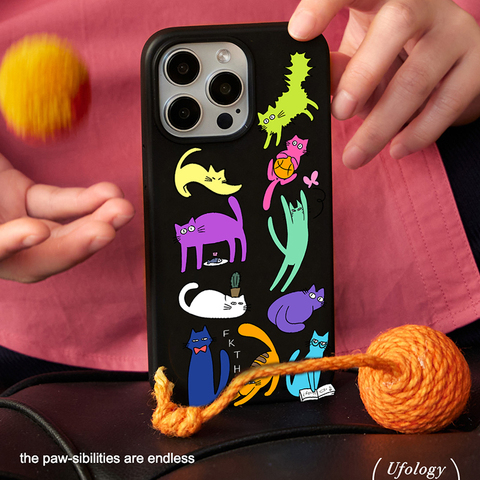 FKTH Original Cute Cat Illustration MagSafe Stand Dark For Girls – Pro/Plus/Max/Air – 17, 16, 15, 14, 13, 12 iPhone Case