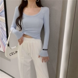 Короткий лонгслив, футболка, универсальный комплект, высокая талия