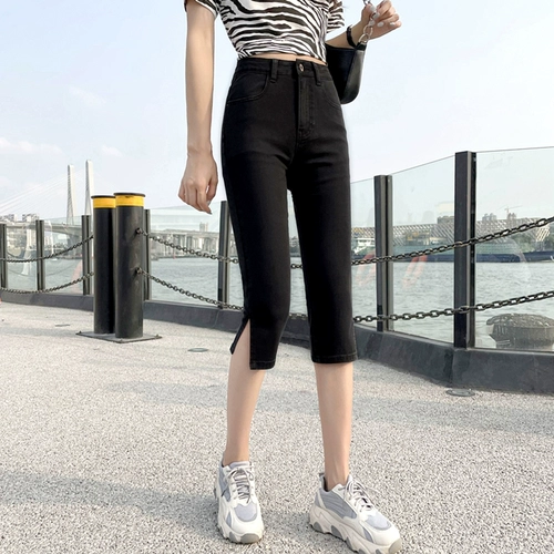 Черные джинсы, эластичные летние тонкие штаны, свободный прямой крой, высокая талия, 2021 года, большой размер, по фигуре