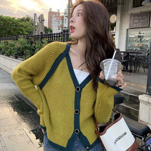 Ретро цветной свитер, демисезонная куртка, коллекция 2022, французский стиль, подходит для подростков, в корейском стиле