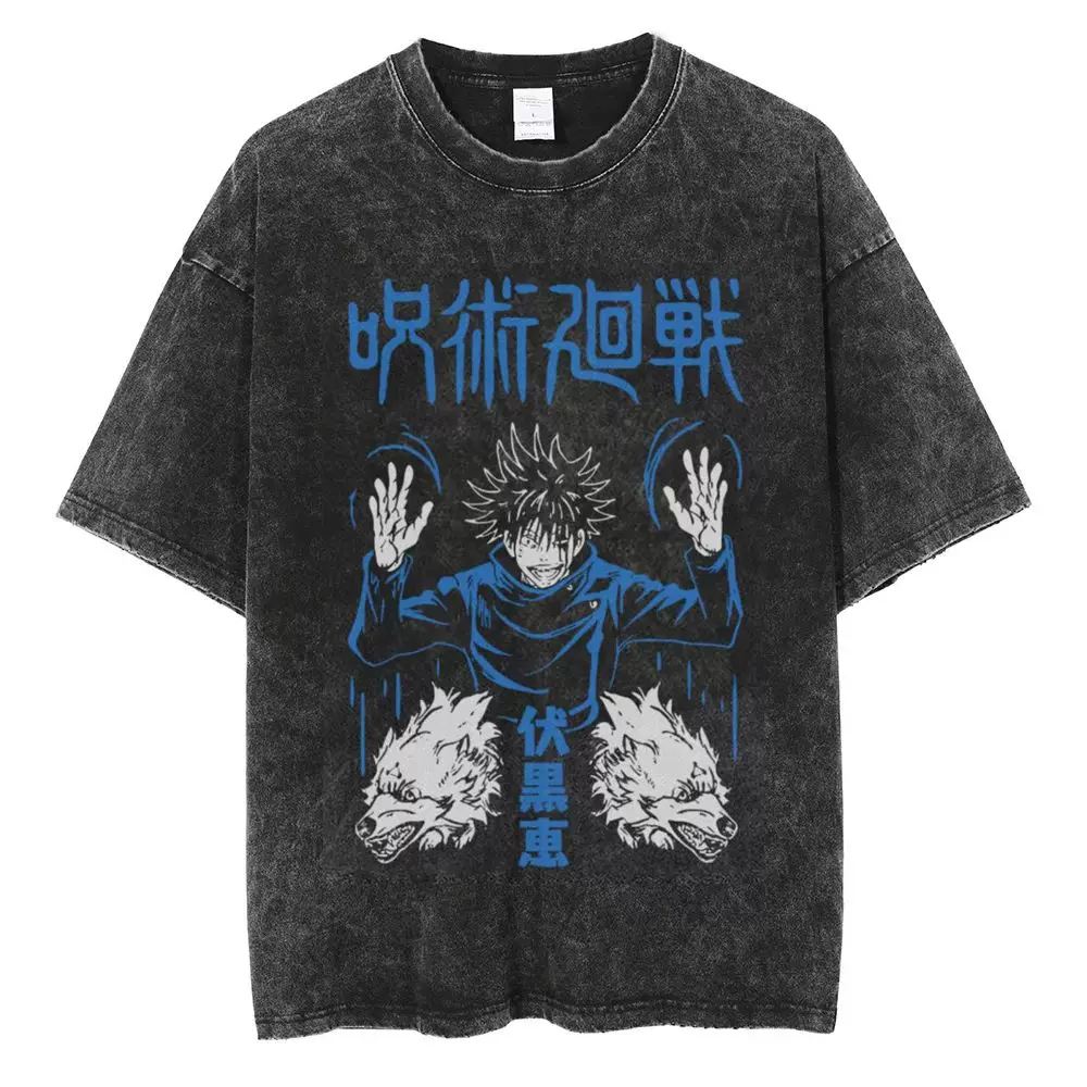Аниме jujutsu kaisen футболка винтажная стиранная футболка Gojo Sat