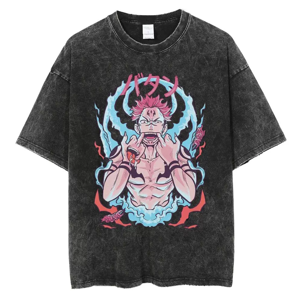 Аниме jujutsu kaisen футболка винтажная стиранная футболка Gojo Sat