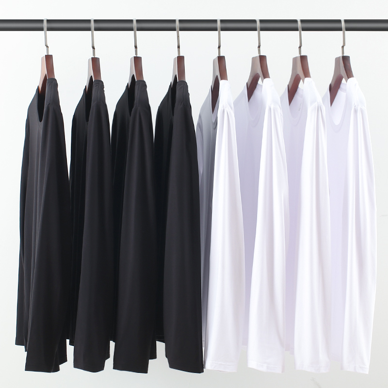 长袖T恤男士 莫代尔秋季新款白色纯色秋衣打底衫体桖韩版潮流衣服