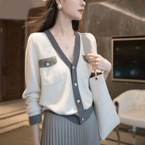 Модный трикотажный осенний свитер, лонгслив, 2022, большой размер, V-образный вырез