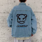 Японская ретро джинсовая трендовая куртка для школьников и студентов, с медвежатами, большой размер