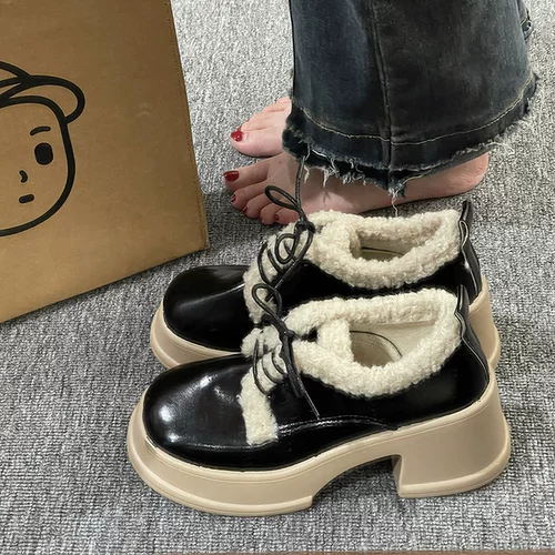 Японская зимняя модная универсальная обувь, флисовые туфли для кожаной обуви, коллекция 2022, подходит для подростков