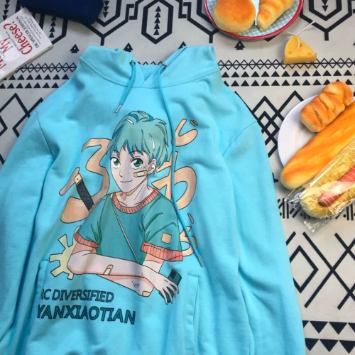 Оригинальная японская мультяшная толстовка с капюшоном, свободный крой, 2020
