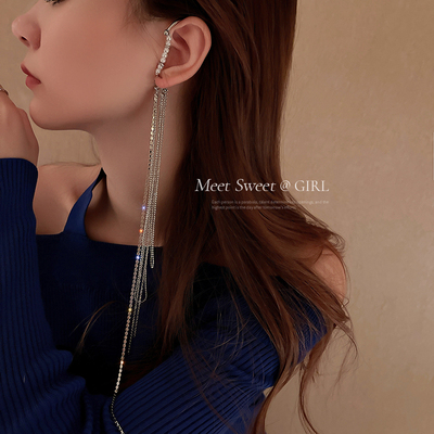 taobao agent Long advanced ear clips with tassels, earrings, high-quality style, no pierced ears