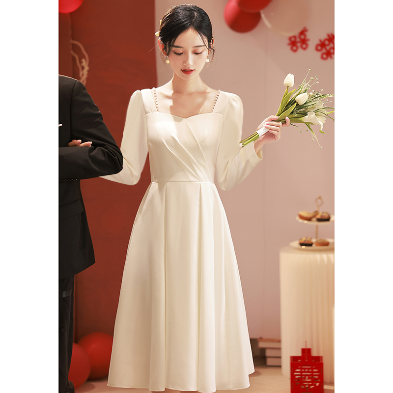  White mid -length long sleeve FMS6002+S -Note: If the dress is small, please consult the customer service first   + $3.14 