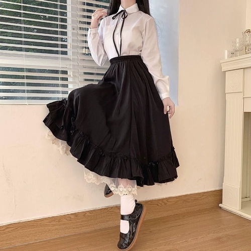 Японская демисезонная сексуальная длинная юбка, стиль Лолита, высокая талия