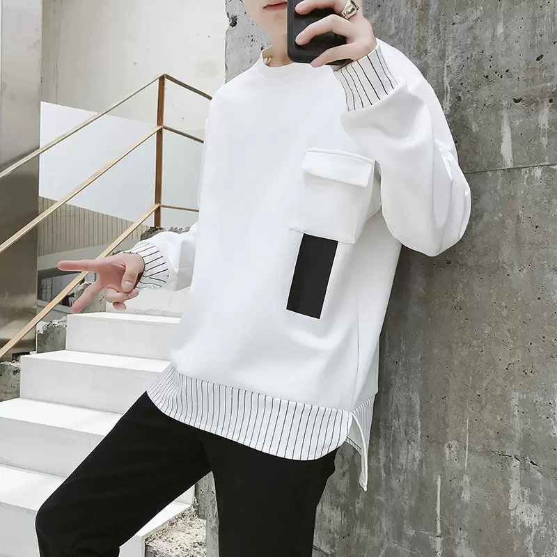 春夏季薄款中袖T恤男士修身白色拉链打底衫韩版七分袖立领短袖潮- Taobao