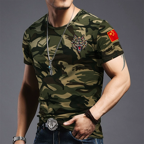 Хлопковая летняя тонкая футболка с коротким рукавом, мужской камуфляжный комплект, мужской стиль