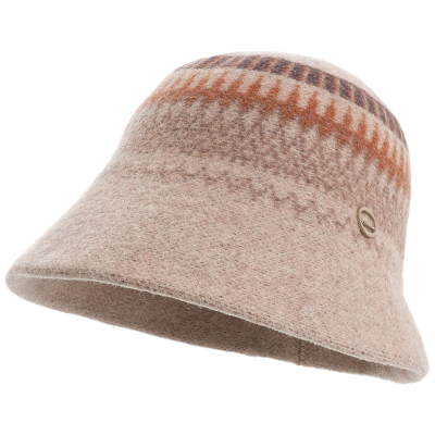 卡蒙100%绵羊毛新款渔夫帽女秋冬提花小香风可折叠护耳保暖毛毡帽