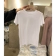 Hàn Quốc Dongdaemun 2021 mùa hè mới đơn giản màu trơn áo thun ngắn tay phụ nữ cổ tròn xu hướng hàng đầu - Áo phông