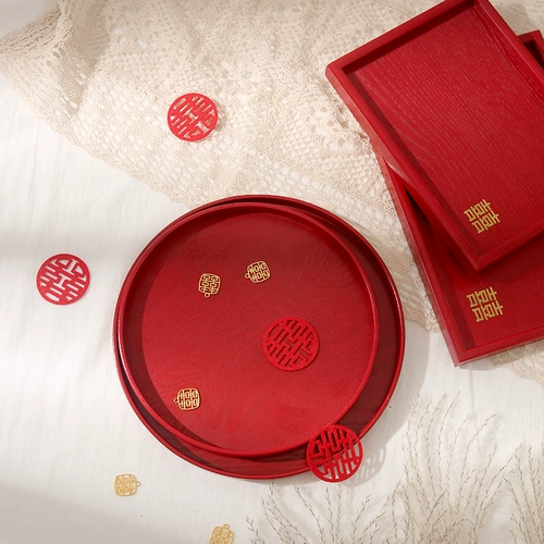 Китайский стиль красного чая поднос свадьба свадебная тарелка деревянная фруктная тарелка тост свадебный свадебный чай