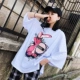 Phong cách cổng Harajuku của phụ nữ mùa hè áo thun ngắn tay nữ trong thủy triều lưới màu đỏ lỏng lẻo hoang dã hip-hop cô gái có hương vị lạ siêu một đầu - Áo phông