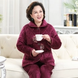 Зимняя флисовая коралловая бархатная пижама, стеганый демисезонный комплект для пожилых людей для матери, увеличенная толщина, для среднего возраста