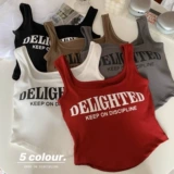 Сексуальная майка топ с буквами, топ с чашечками, белье для повседневной носки без рукавов, футболка, в цветочек, облегающий крой