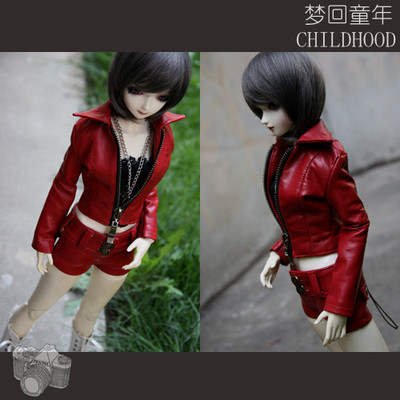 taobao agent BJD/SD baby clothes lapel leather jacket (red) 1/4 1/3 big uncle