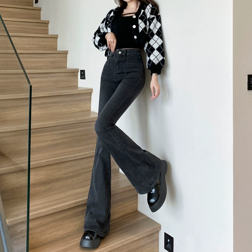 Высокие штаны-клёш, приталенные джинсовые штаны, коллекция 2023, новая коллекция, в американском стиле