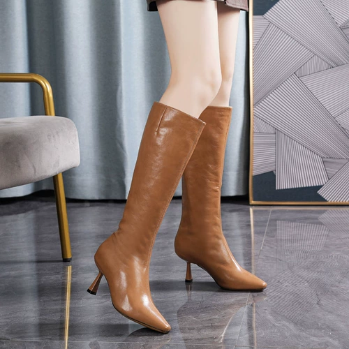 Демисезонные высокие сапоги с заостренным носом, универсальные туфли на высоком каблуке, коллекция 2022