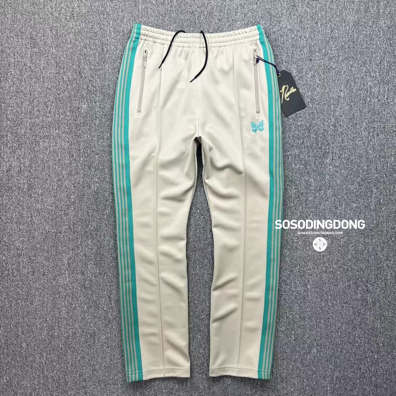 現貨NEEDLES NARROW TRACK PANT FS別注經典黑白蝴蝶刺繡運動褲-Taobao