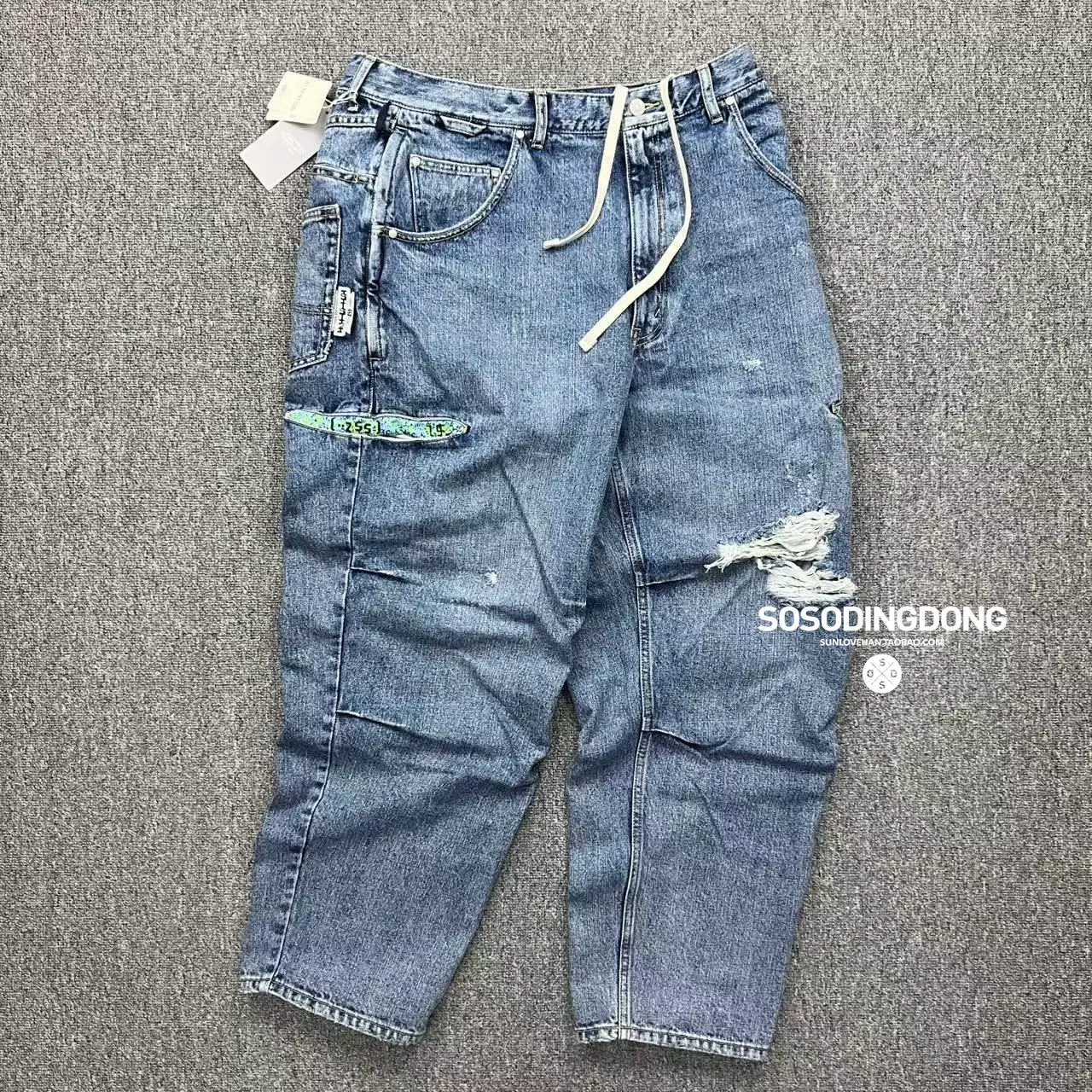 BEAMS SSZ 552 DENIM 水洗字母刺绣多口袋锥形牛仔裤23aw-Taobao