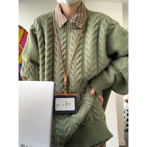 Японский ретро демисезонный свитер, демисезонная зеленая трикотажная куртка, коллекция 2022, оверсайз