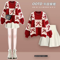 Абрикосовая мини-юбка, пуховик, комплект, свитер, летняя юбка, осенняя