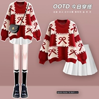 Белая юбка в складку, платье, красный трикотажный свитер, красная демисезонная куртка, комплект, в стиле Шанель