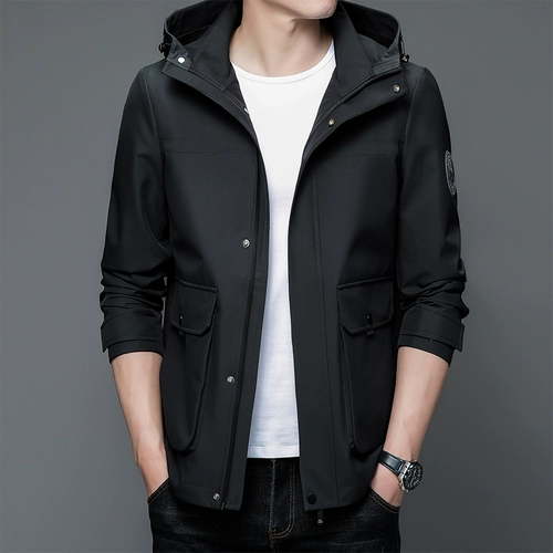 Мужская короткая осенняя универсальная приталенная трендовая куртка с капюшоном