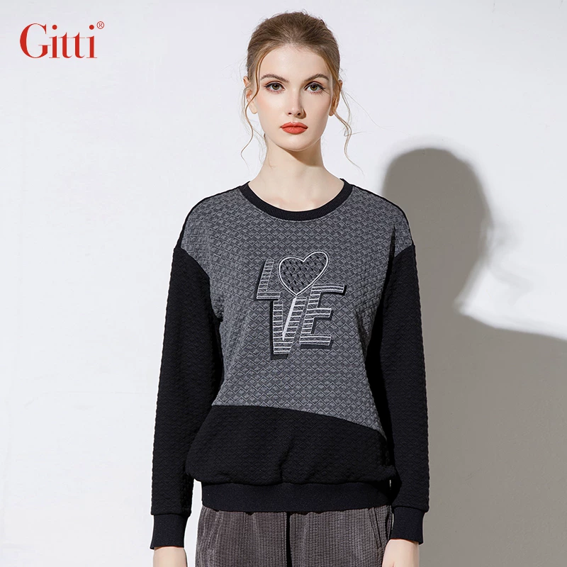 Осенний свитшот с круглым вырезом, oversize, плюс-сайз