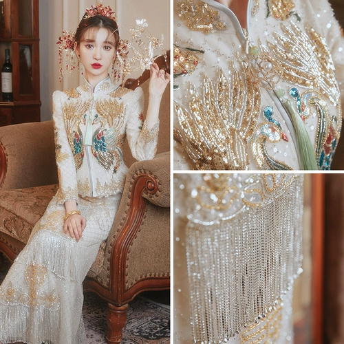 Летний традиционный свадебный наряд Сюхэ, свадебное платье, золотое вечернее платье, коллекция 2023, цвета шампанского
