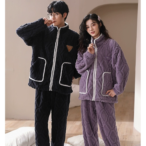 Зимняя сиреневая цветная коралловая бархатная пижама для влюбленных, оверсайз, в корейском стиле