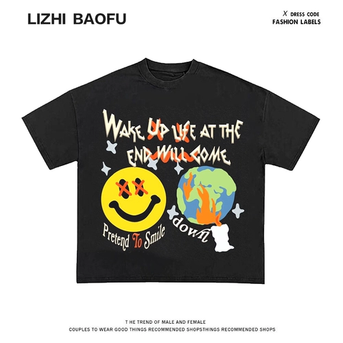 Футболка с коротким рукавом в стиле хип-хоп для влюбленных, в американском стиле, свободный крой