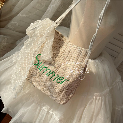 taobao agent SummerDay wild grass compilation bucket bag crossbody shoulder ribbon bow DIY daily seaside vacation