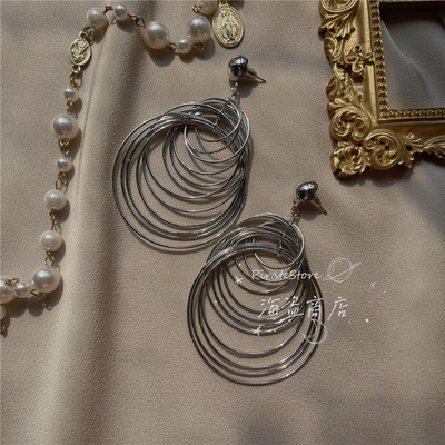 taobao agent Ring, retro silver needle, universal sexy earrings, punk style