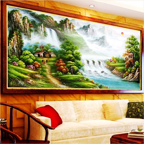 Точная печать поперечная вышивка новая гостиная картины Xuri Dongsheng Mountain Family Panorama Panorama Cross Stroke Бесплатная доставка