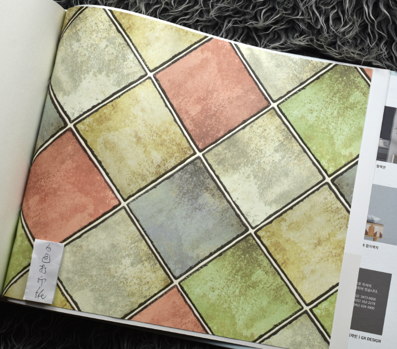 [USD 91.73] Korean imported wallpaper black and white plaid tile