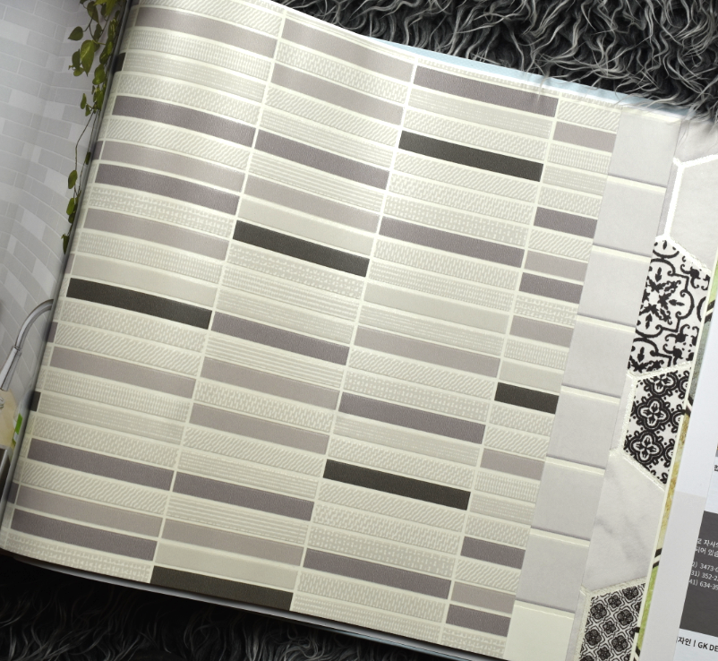 [USD 91.73] Korean imported wallpaper black and white plaid tile