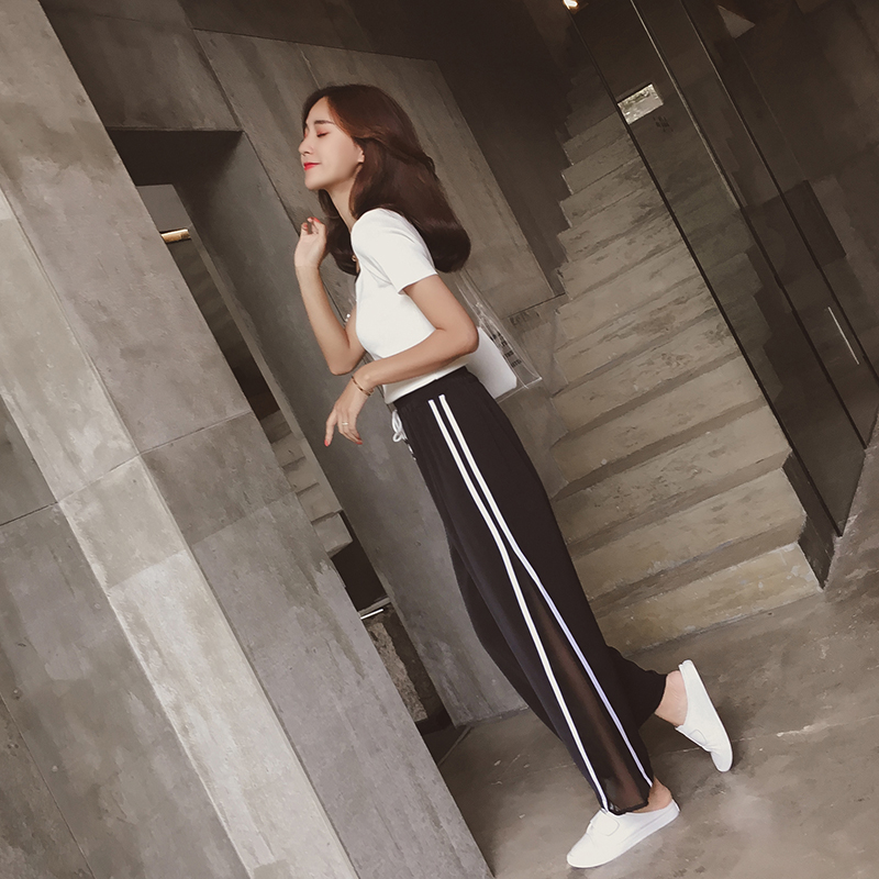 小谷粒针织t恤女夏2018新款拼色修身显瘦白色百搭光板短袖上衣潮