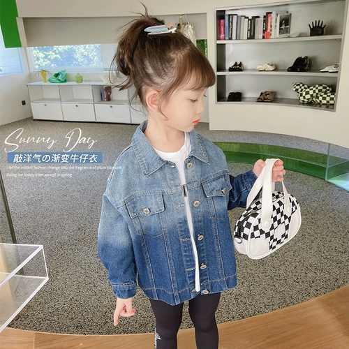 Джинсовая детская куртка, жакет для девочек, осенняя, в корейском стиле, в западном стиле, 5 лет