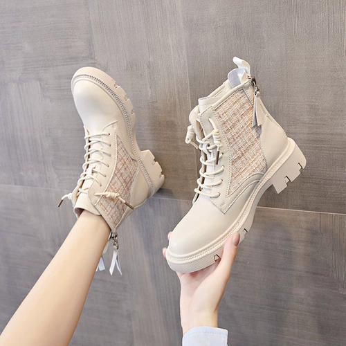 Martens, Tide, демисезонные туфли в английском стиле, флисовые короткие сапоги с молнией на платформе, в британском стиле, 2021 года, из натуральной кожи