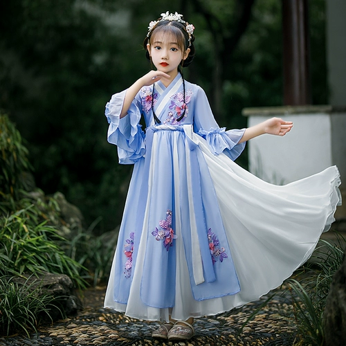 Ханьфу, юбка на девочку, тонкое летнее платье, короткий рукав, китайский стиль