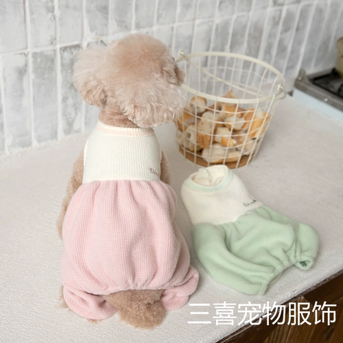 Брюки для щенков, серые Тедди Бишон, четвероногие штаны, одежда на весну и осень, вафельные, с квадратными ногами, для маленьких собак, без рукавов, для щенков