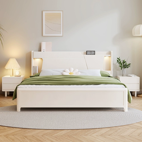 Белая кровать твердое дерево современное минималистское склад