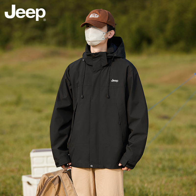 Jeep吉普登山冲锋衣外套男女2025新款秋冬季户外防水情侣宽松夹克